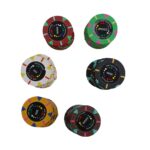 Poker Stuff India 500 Clay Poker Chip Set Denomination 100 to 25000 with 1 Dealer Button, 4 Pack of Plastic Poker Cards with Jumbo Index and 1 Box (Multicolor, 13.5 Gram)