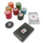 PSI Clay 500 Poker Chipset with 2 Decks of Cards Dealer Button, Carrying Case for Casino, Multicolor
